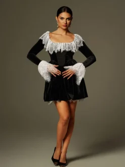 Dresses | Mini Dresses*Mew Mews Fashion Jaxon Lace Trimmed Velvet Mini Dress