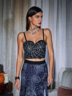 Tops*Mew Mews Fashion Jiya Cobweb Rhinestone Crop Top