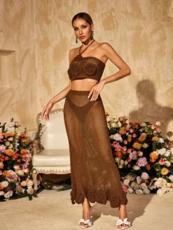 Sets & Co-ords*Mew Mews Fashion Jyxaris Halterneck Flower Knitted Skirt Set