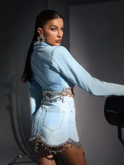 Coats & Jackets*Mew Mews Fashion Kendall Crystal Fringe Chain Denim Blazer