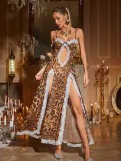 Dresses | Maxi Dresses*Mew Mews Fashion Kiran Leopard Lace Split Maxi Dress