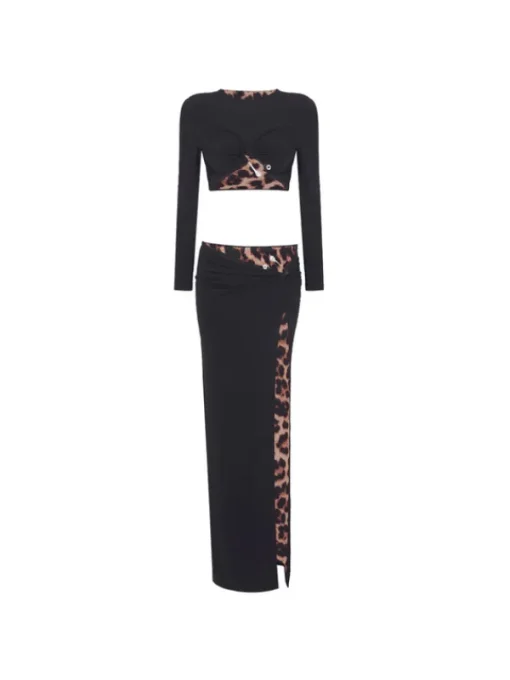Sets & Co-ords*Mew Mews Fashion Kitto Long Sleeve Leopard Split Skirt Set