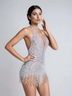 Bodysuits | Embellishment*Embellishment Lachlan Halterneck Rhinestone Fringe Bodysuit