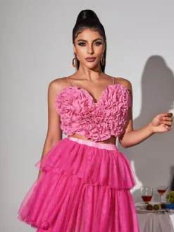 Tops*Mew Mews Fashion Laurelin Spaghetti Heart Ruffle Top In Pink