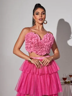 Tops*Mew Mews Fashion Laurelin Spaghetti Heart Ruffle Top In Pink