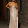 Dresses*Mew Mews Fashion Laurell Strapless Feather Sequin Maxi Dress