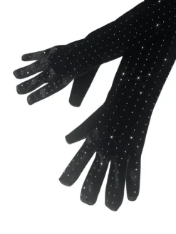 Gloves*Mew Mews Fashion Ledie Rhinestone Gloves In Black