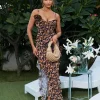 Dresses*Mew Mews Fashion Leylani Flower Ruffle Leopard Printed Midi Dress