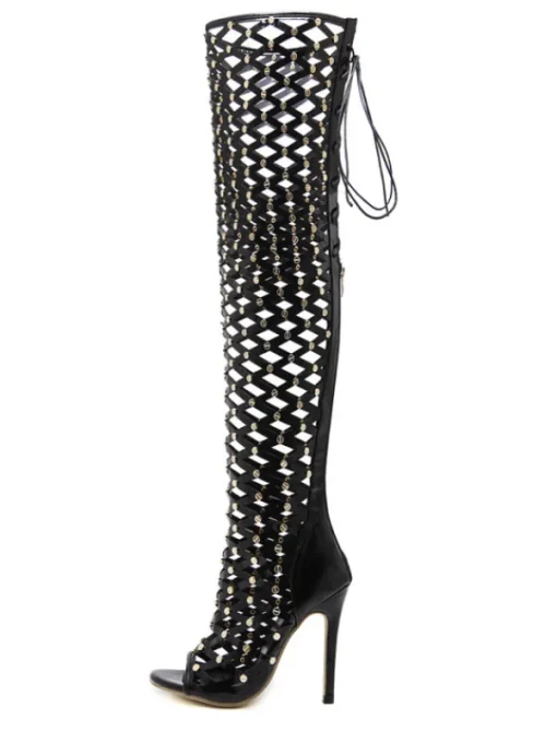Shoes*Mew Mews Fashion Maison Lace Up Net Hollow Boots