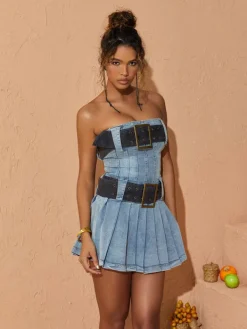 Dresses*Mew Mews Fashion Makiko Strapless Belted Mini Dress