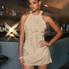 Dresses | Mini Dresses*Mew Mews Fashion Masha Lace Up Ruched Mini Dress In khaki