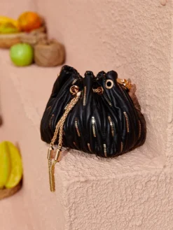 Bags*Mew Mews Fashion Mattea Leather Sequin Bucket Bag In Black