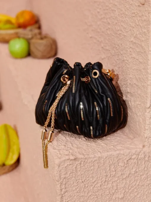 Bags*Mew Mews Fashion Mattea Leather Sequin Bucket Bag In Black