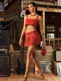 Sets & Co-ords*Mew Mews Fashion O/S Mckie Leather Circle Chainmail Skirt Set