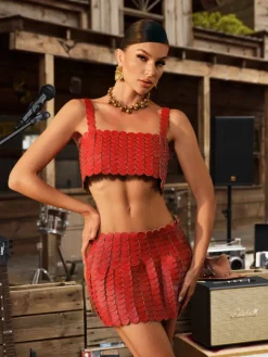 Sets & Co-ords*Mew Mews Fashion O/S Mckie Leather Circle Chainmail Skirt Set