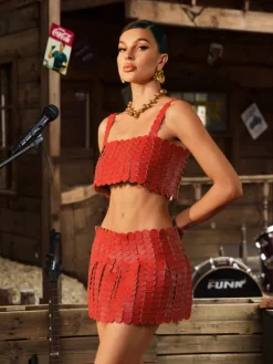 Sets & Co-ords*Mew Mews Fashion O/S Mckie Leather Circle Chainmail Skirt Set