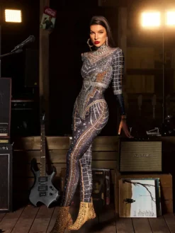 Jumpsuits & Romper | Embellishment*Embellishment O/S Micaela Printed Rhinestone Jumpsuit