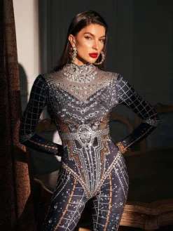 Jumpsuits & Romper | Embellishment*Embellishment O/S Micaela Printed Rhinestone Jumpsuit