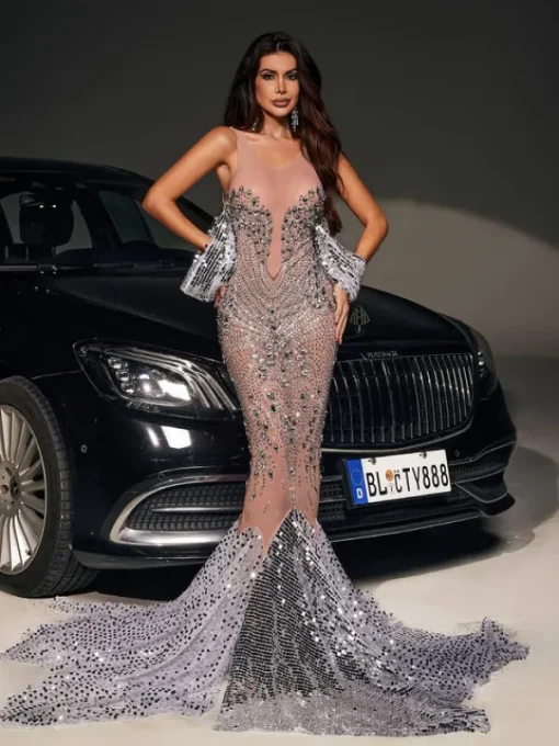 Dresses | Maxi Dresses*Jiu Bajia O/S Nasima Rhinestone Mermaid Maxi Dress