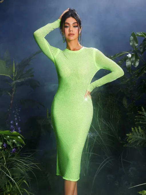 Dresses | Midi Dresses*Mew Mews Fashion Neriah Crystal Embellished Midi Dress In Green