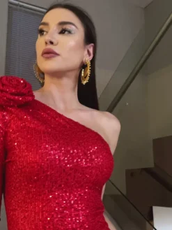 Dresses*Mew Mews Fashion Nico One Shoulder Flower Sequin Midi Dress