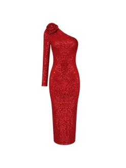 Dresses*Mew Mews Fashion Nico One Shoulder Flower Sequin Midi Dress