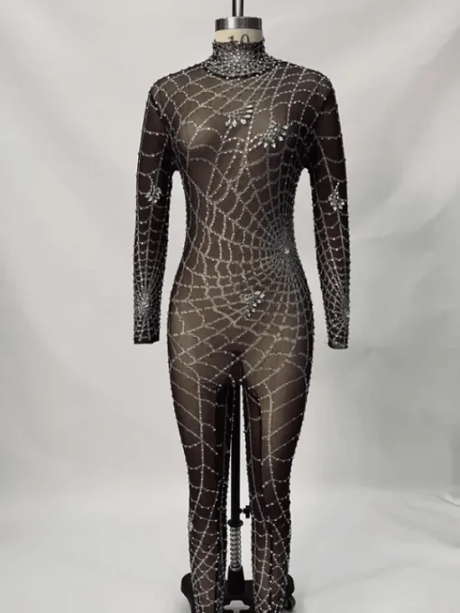 Jumpsuits & Romper | Embellishment*Embellishment Octavia Cobweb Print Embellished Jumpsuit In Chocolate
