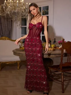 Dresses | Maxi Dresses*Mew Mews Fashion Ottis Sequin Fringe Maxi Dress In Red