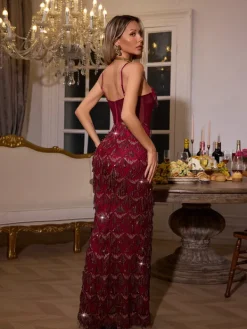 Dresses | Maxi Dresses*Mew Mews Fashion Ottis Sequin Fringe Maxi Dress In Red