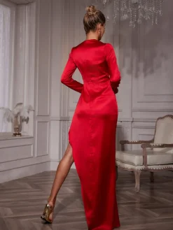 Dresses | Maxi Dresses*Mew Mews Fashion Ozuru Long Sleeve Flower Satin Dress