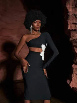 Dresses*Bandage Patsy Flower Pearl Cutout Dress