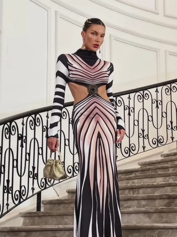 Dresses | Maxi Dresses*Mew Mews Fashion Pieda Zebra Printed Cutout Maxi Dress