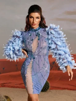 Embellishment | Dresses*Embellishment Platon Long Sleeve Feather Embellished Mini Dress