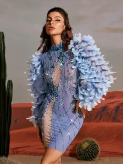 Embellishment | Dresses*Embellishment Platon Long Sleeve Feather Embellished Mini Dress