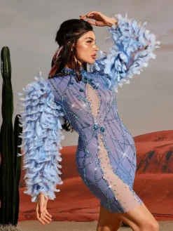 Embellishment | Dresses*Embellishment Platon Long Sleeve Feather Embellished Mini Dress