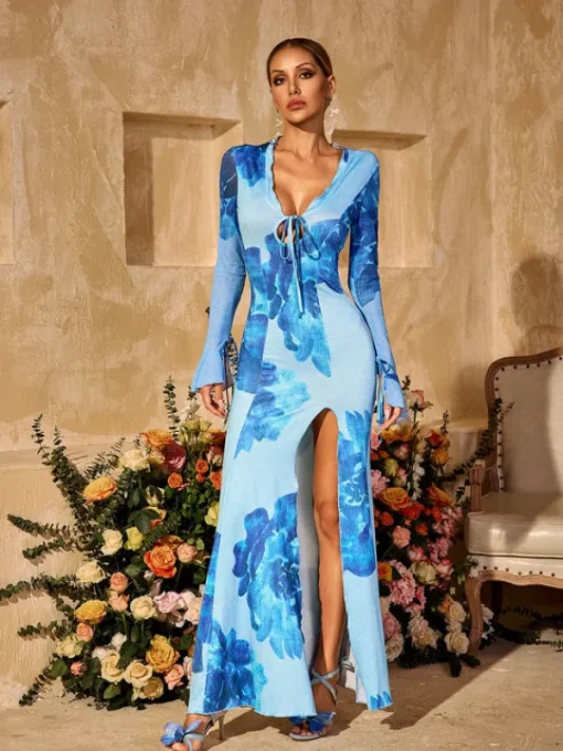 Dresses | Maxi Dresses*Mew Mews Fashion Pyxaris V Neck Split Floral Maxi Dress