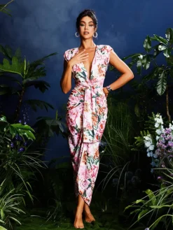 Dresses | Midi Dresses*Mew Mews Fashion Quinta V Neck Floral Printed Midi Dress