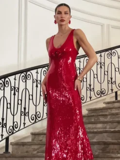 Dresses | Maxi Dresses*Mew Mews Fashion Radana Plunge Neck Flower Sequin Dress In Red