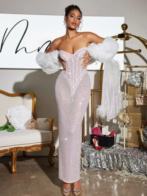 Embellishment | Dresses*Embellishment Roanya Strapless Rhinestone Corset Maxi Dress