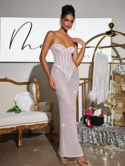 Embellishment | Dresses*Embellishment Roanya Strapless Rhinestone Corset Maxi Dress