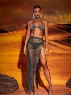 Swimwear*Mew Mews Fashion Rooney Spiral Crystal Bustier Top In Black