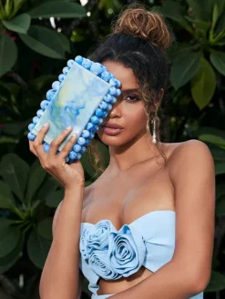 Bags*Mew Mews Fashion Sama Acrylic Beaded Clutch In Blue