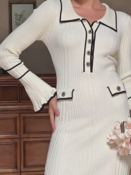 Dresses | Midi Dresses*Mew Mews Fashion Shalita Long Sleeve Ruffle Button Knitted Midi Dress In Apricot