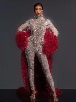 Coats & Jackets*Jiu Bajia O/S Shaquanna Tulle Coat In Red