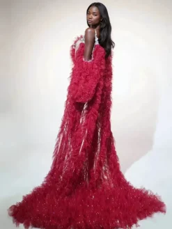 Coats & Jackets*Jiu Bajia O/S Shaquanna Tulle Coat In Red