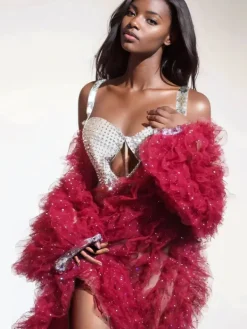 Coats & Jackets*Jiu Bajia O/S Shaquanna Tulle Coat In Red