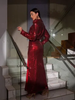 Sets & Co-ords*Mew Mews Fashion Solstice Sequin Button Shirt Split Skirt Set In Red