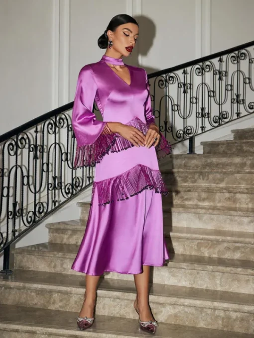 Dresses*Mew Mews Fashion Thandie Glitter Fringe Satin Dress
