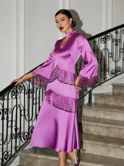 Dresses*Mew Mews Fashion Thandie Glitter Fringe Satin Dress
