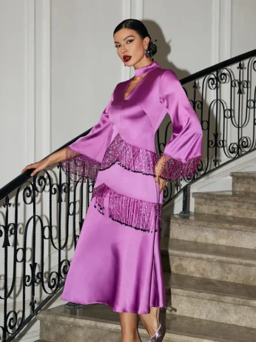 Dresses*Mew Mews Fashion Thandie Glitter Fringe Satin Dress